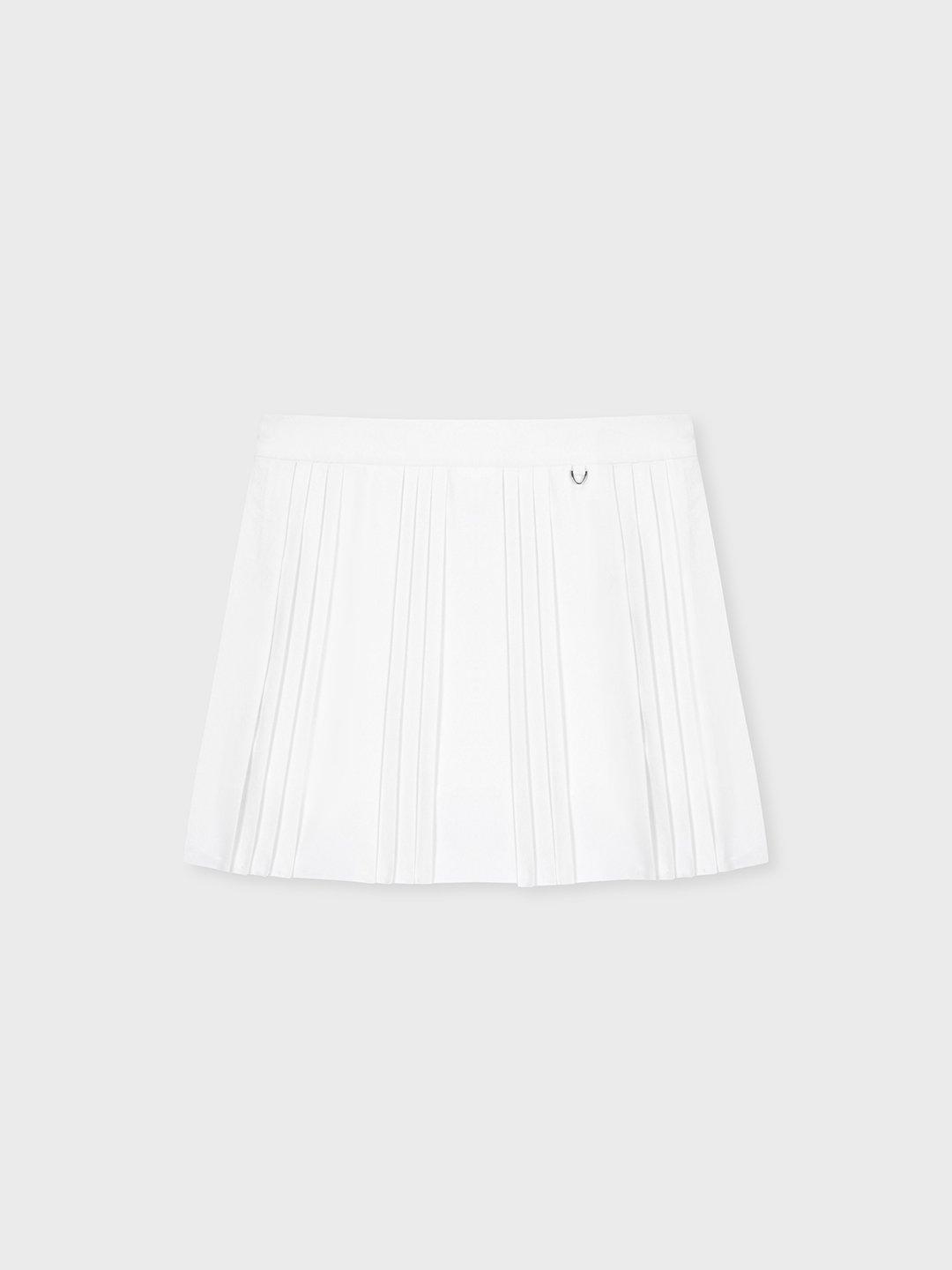 W 언발란스 우븐 플리츠 스커트